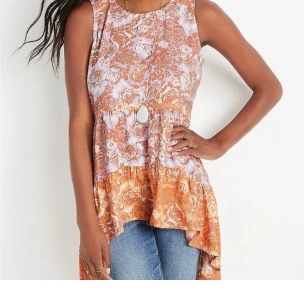 Maurices Rust and Cream Floral Tank Top